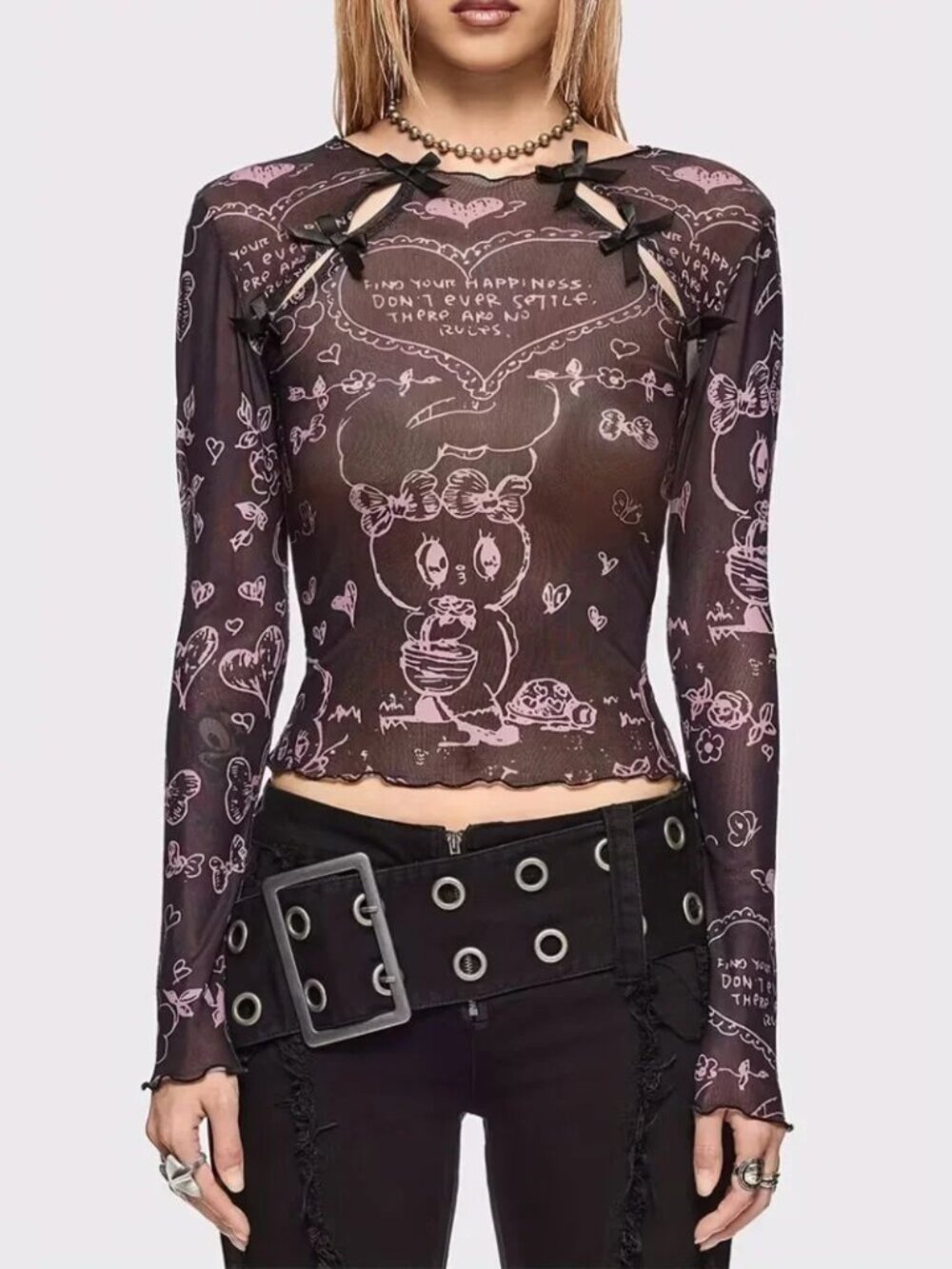Semi-Sheer T-Shirt With Bow Accent